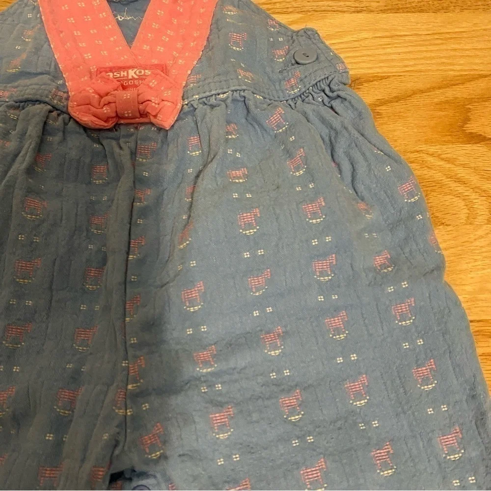 Vintage Oshkosh Denim Overalls Bow 24 mos Vestpak V-back Pink Made in USA